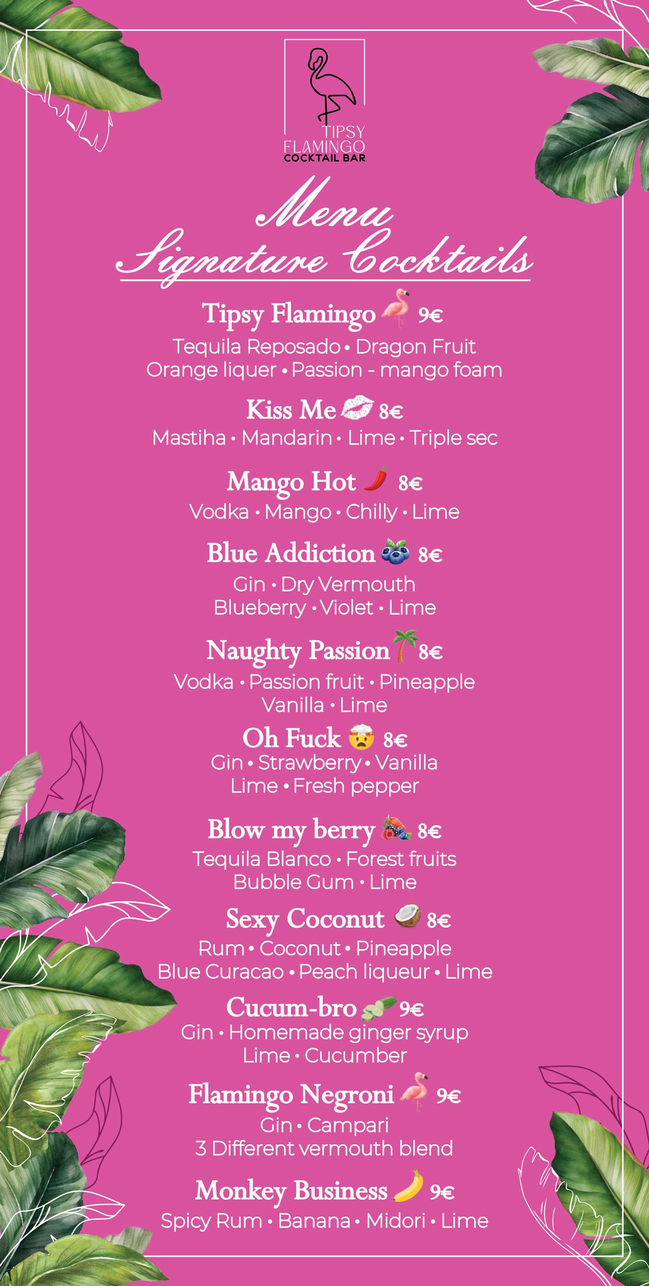 Tipsy Flamingo Signature Cocktails
